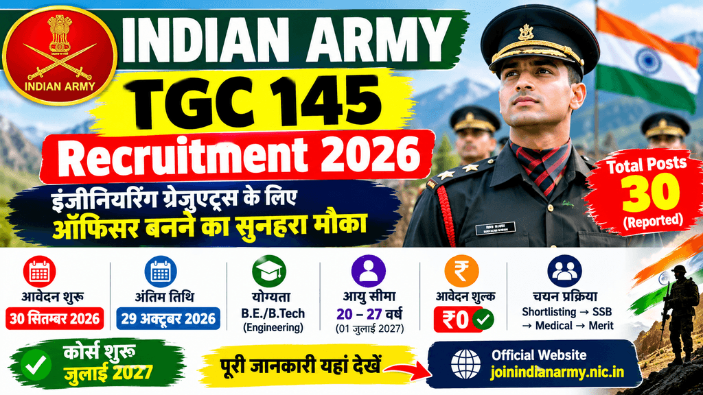 Indian Army TGC 145 Recruitment 2026: भारतीय सेना TGC 145 भर्ती 2026